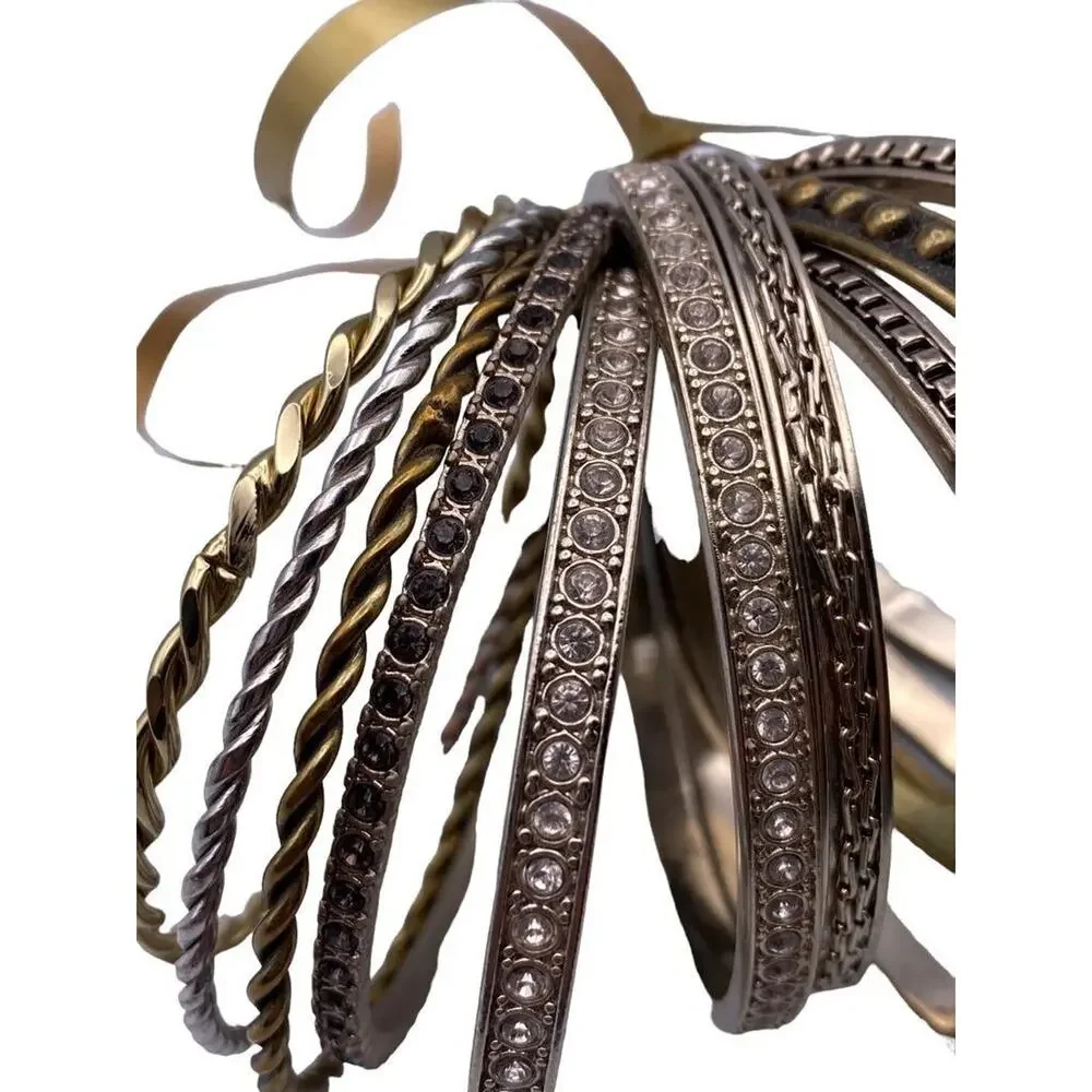 Set of 11 Mixed Goldtone and Silvertone Metal Bangle Bracelets 2.5